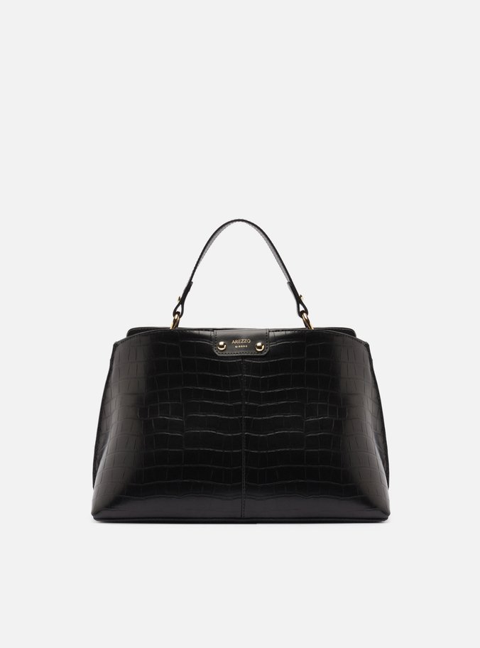 Bolsa Tote Preta Croco Média Alças | Arezzo