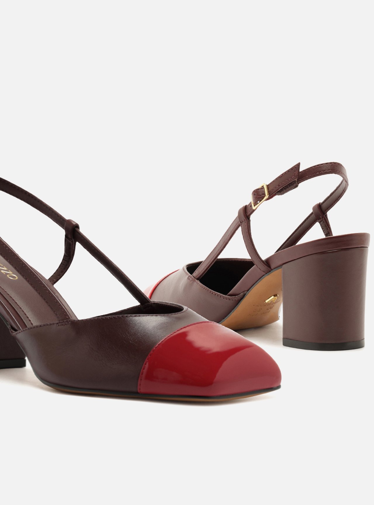 Scarpin Marrom Verniz Salto Bloco Slingback — foto 4
