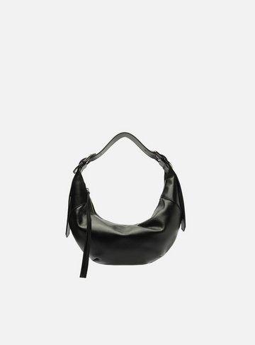 Bolsa Hobo Preta Couro Pequena Fivelas