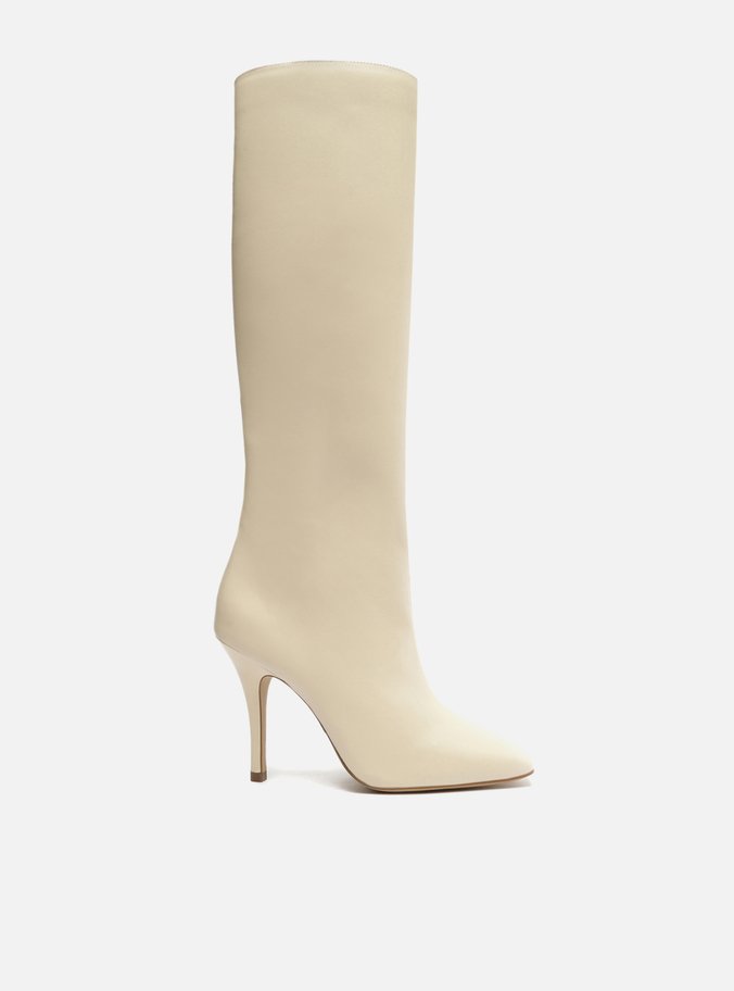 Bota Off-White Couro Cano Longo Bico Quadrado Hailey