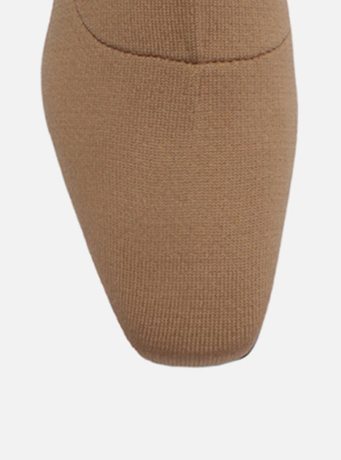 Bota Skinny Nude Knit Cano Médio