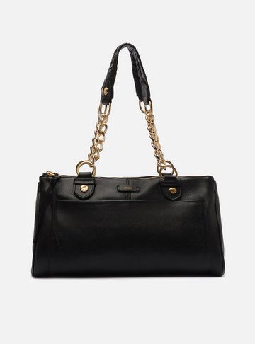 Arezzo — Bolsa Tote Preta Couro Grande Alças Bolso