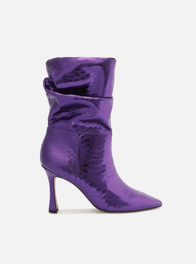 Bota Roxa Snake Salto Alto Fino Slouchy