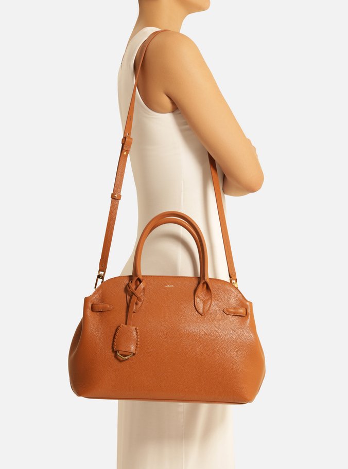 Bolsa Tote Preta Couro Grande Arredondada