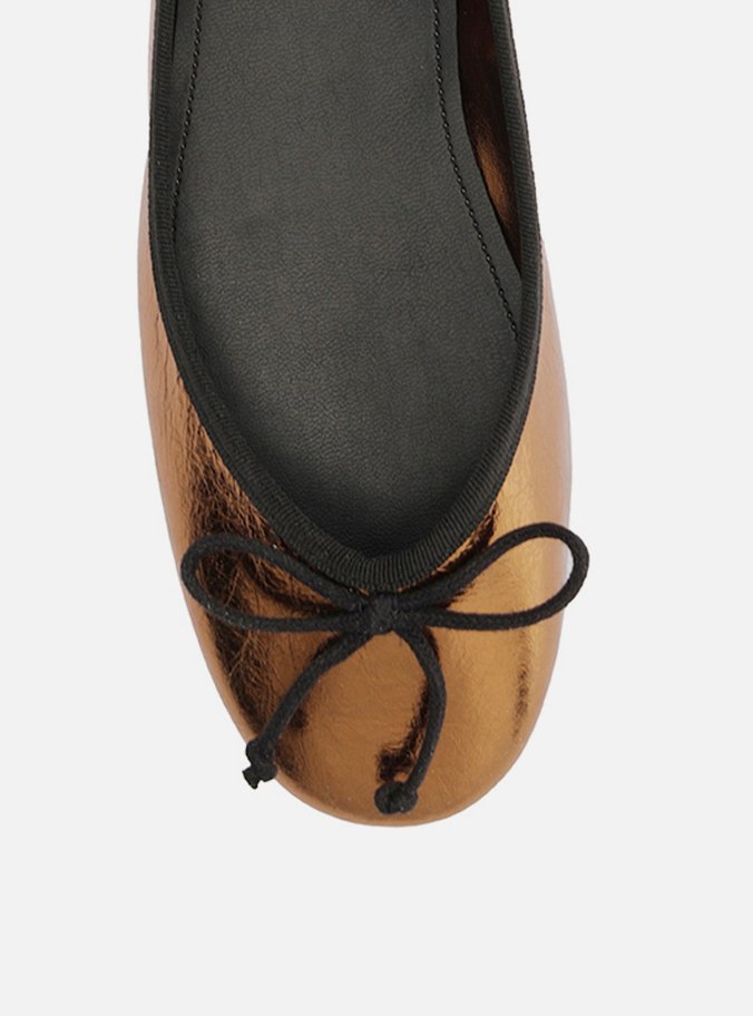 Sapatilha Bronze Couro Shiny Bico Redondo Laço