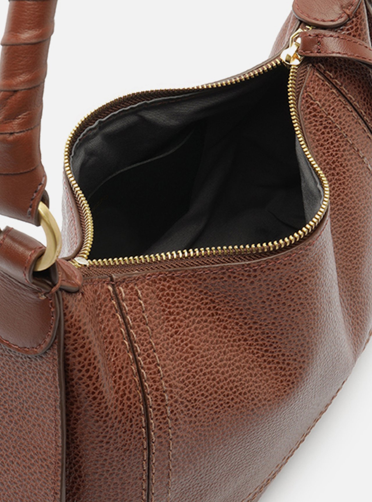 Bolsa Hobo Marrom Couro Média Alça Trançada — foto 4