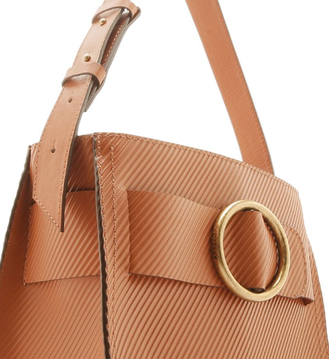 Bolsa Hobo Couro Allegra Stripes Média Argila Real
