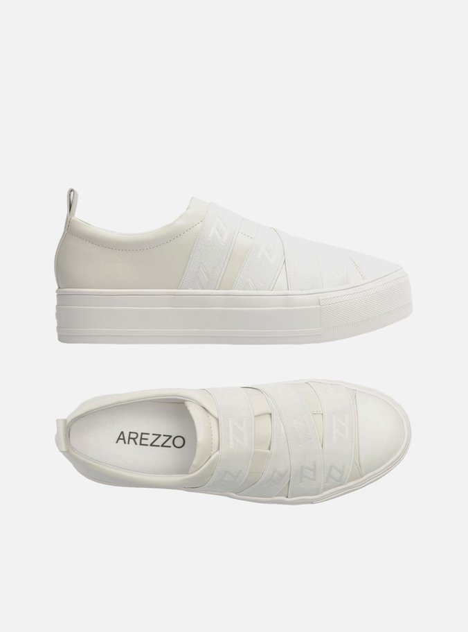 Slip On Branco Couro Flatform Elásticos