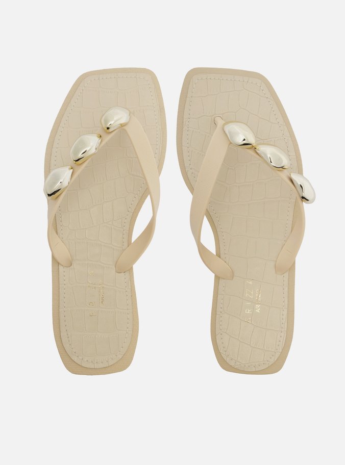 Chinelo de Dedo Branco Croco Square Metais