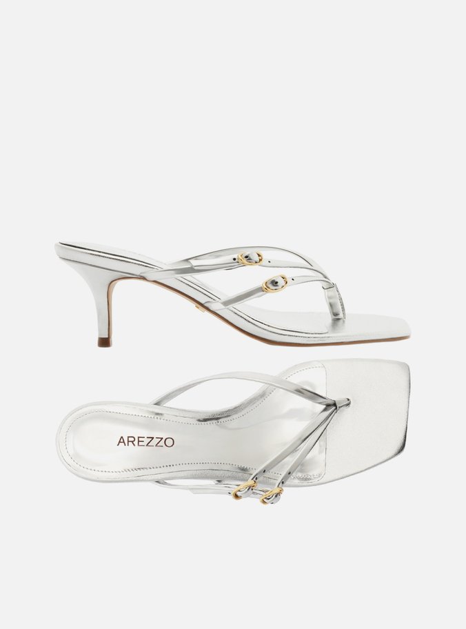 Tamanco Prata Bico Quadrado Flip Flop