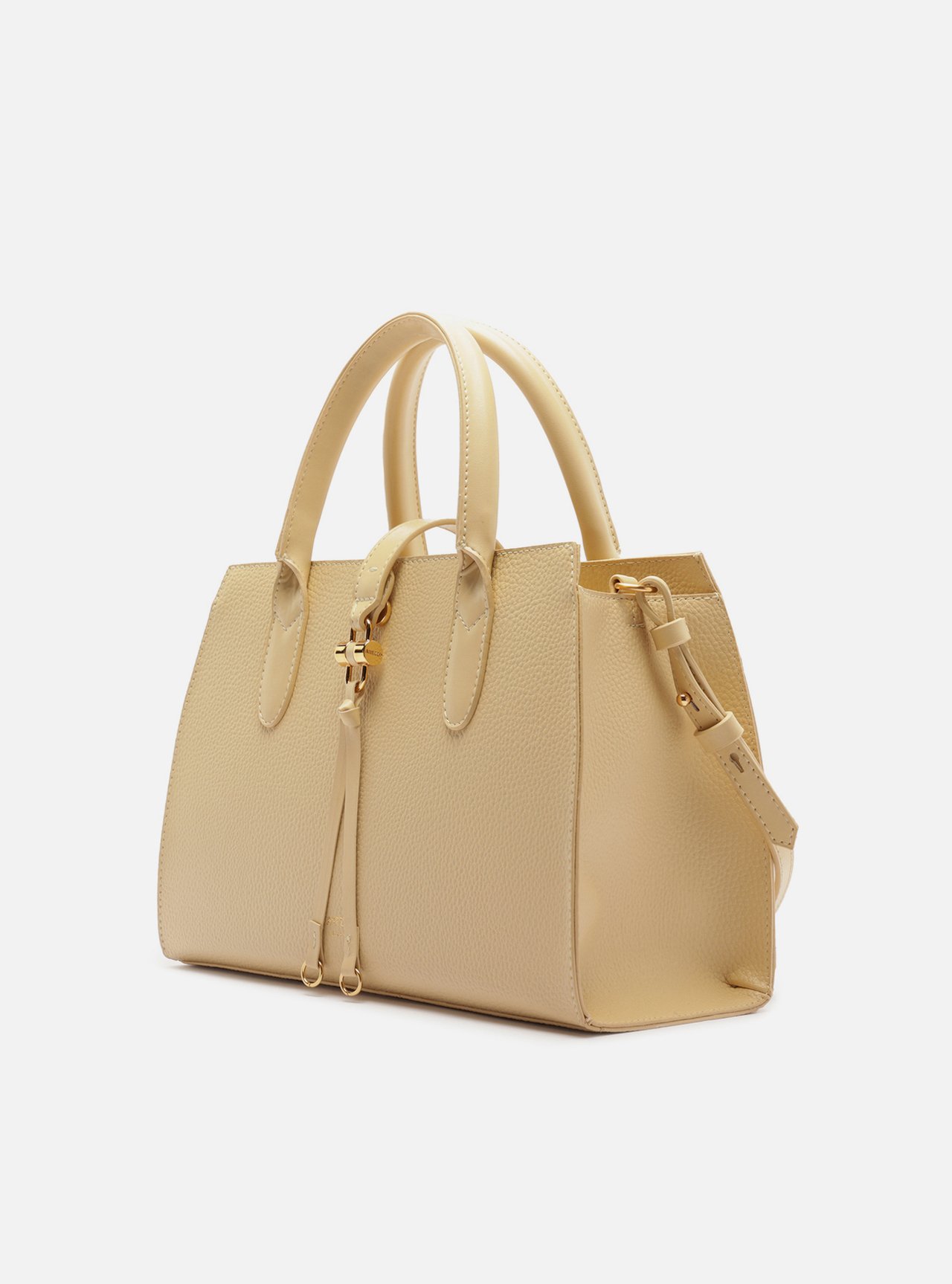 Bolsa Tote Bege Grande Metal Tiras Frontais — foto 2