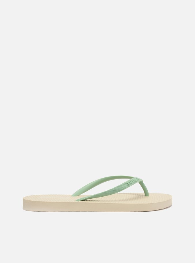 Kit Chinelo de Dedo Branco e Verde e Pouch
