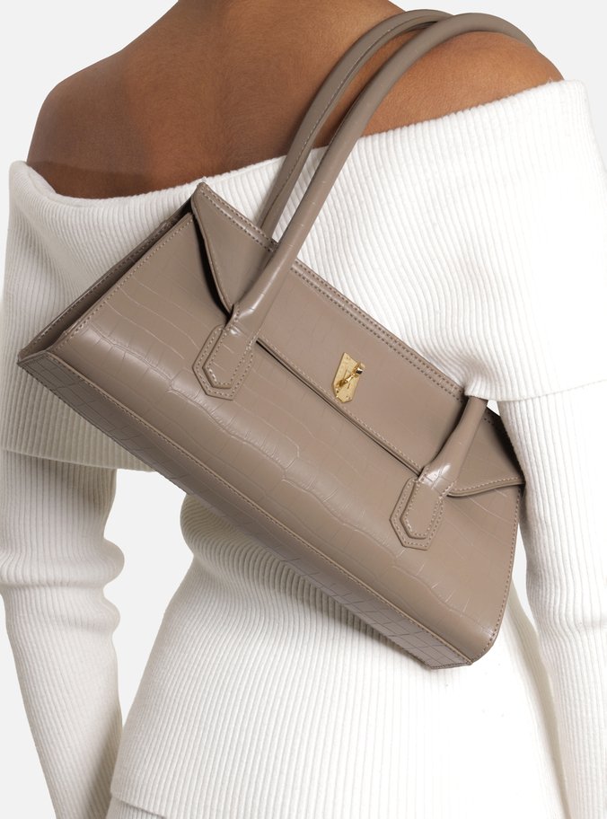 Bolsa Shoulder Cinza Média Croco Metais