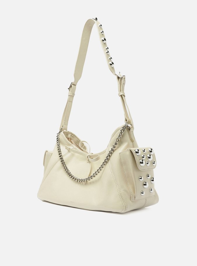 Bolsa Tiracolo Branca Couro Pequena Spikes