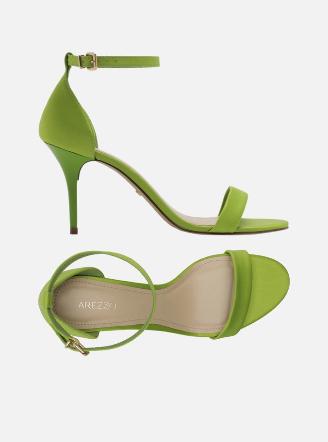 Sandália Salto Médio Verde Cetim