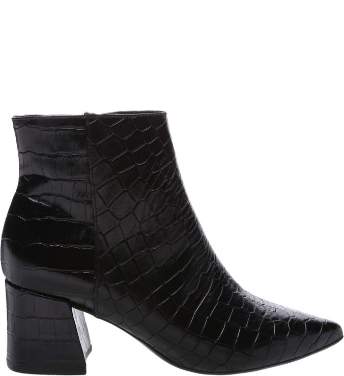 Bota Couro Cano Curto Croco Preta