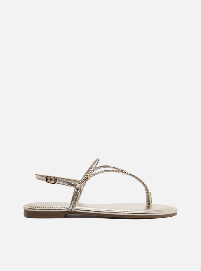 Sandália Rasteira Dourada Skin Elos Metálicos