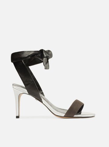 Sandália Prata Couro Salto Fino Amarração