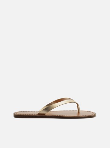 Rasteira Dourada Couro Flat Flip Flop