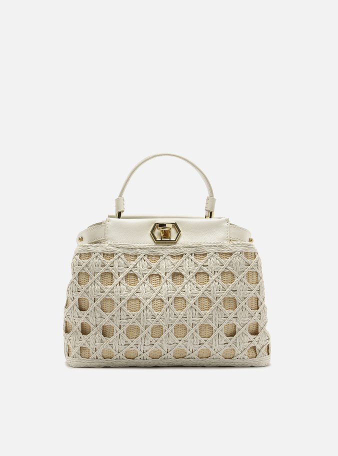 Bolsa Tote Bege Couro Ráfia Média Palhinha