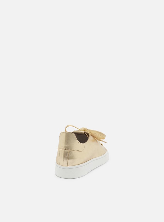 Tênis Dourado Couro Cadarço Casual