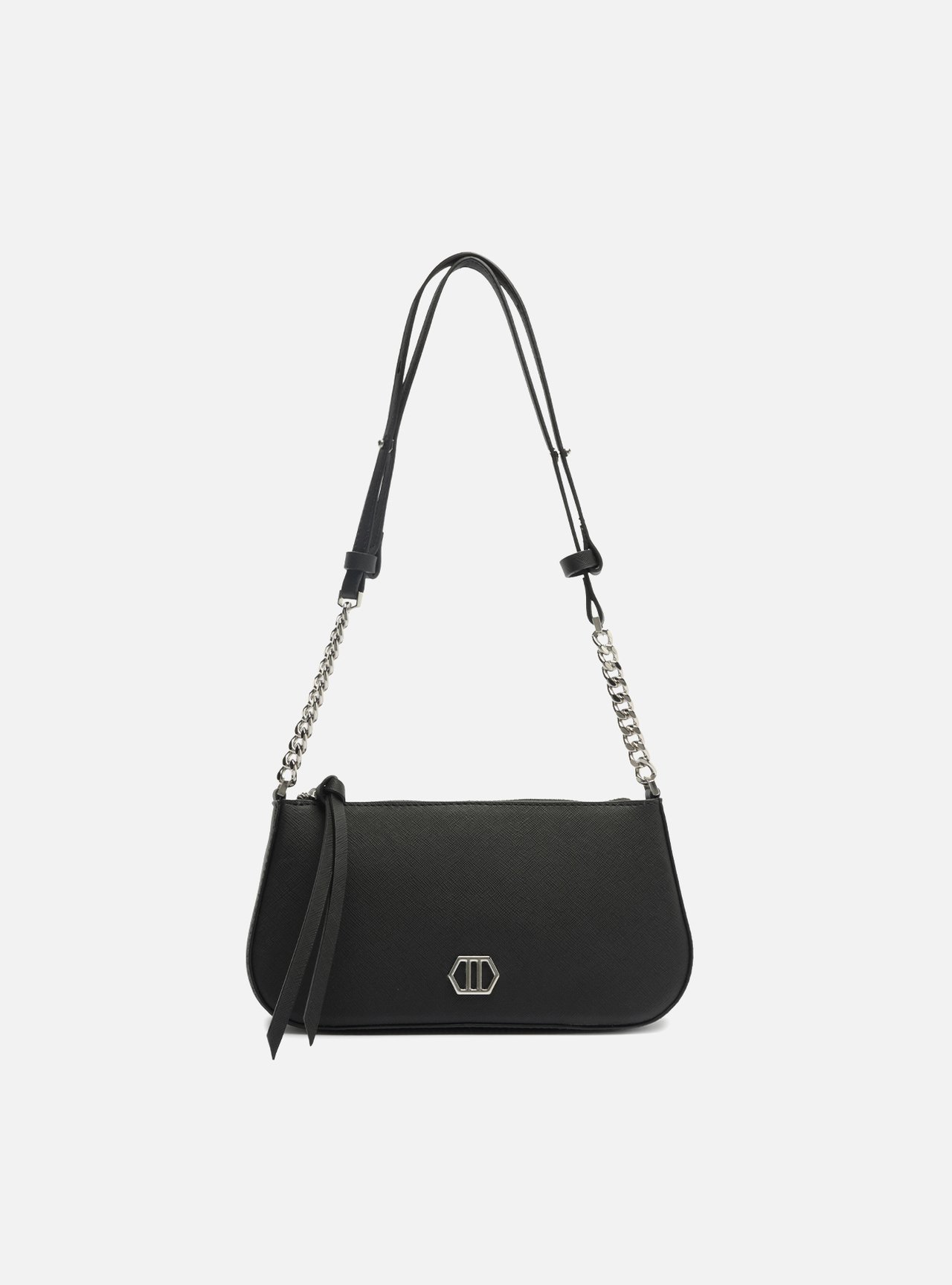 Bolsa Tiracolo Preta Couro Pequena Corrente