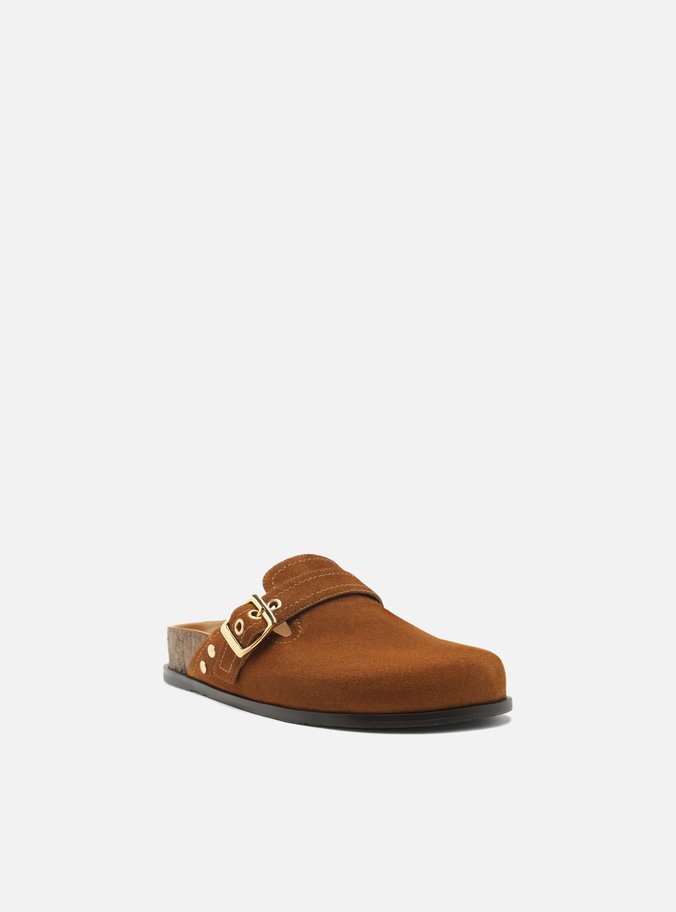Clog Sabot Marrom Acamurçada Rasteira Fivela