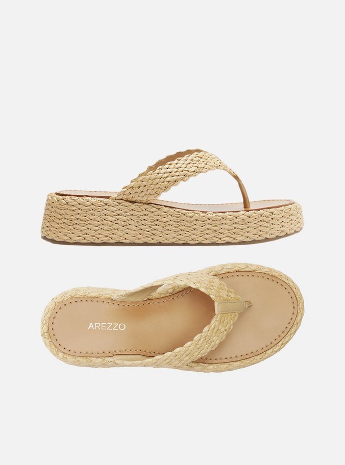 Tamanco Bege Palha Flatform Thong