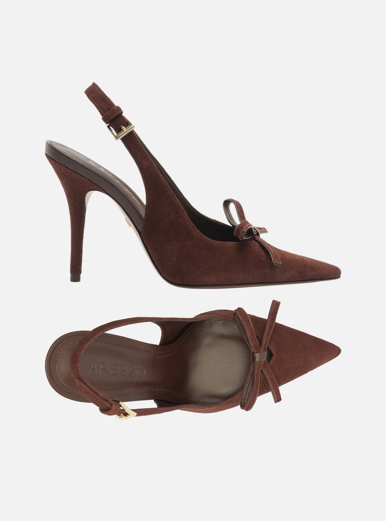 Scarpin Marrom Camurça Slingback Salto Alto Laço — foto 6