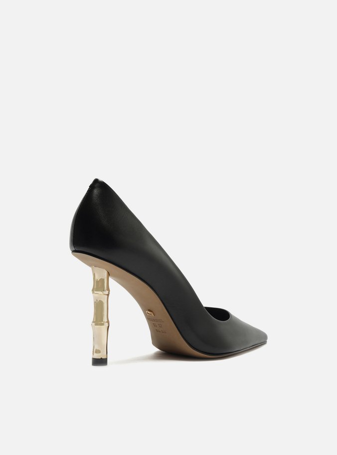 Scarpin Preto Couro Salto Bamboo Metal