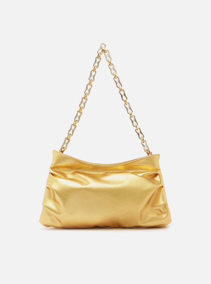 Bolsa Tiracolo Dourada Couro Média Corrente Mix