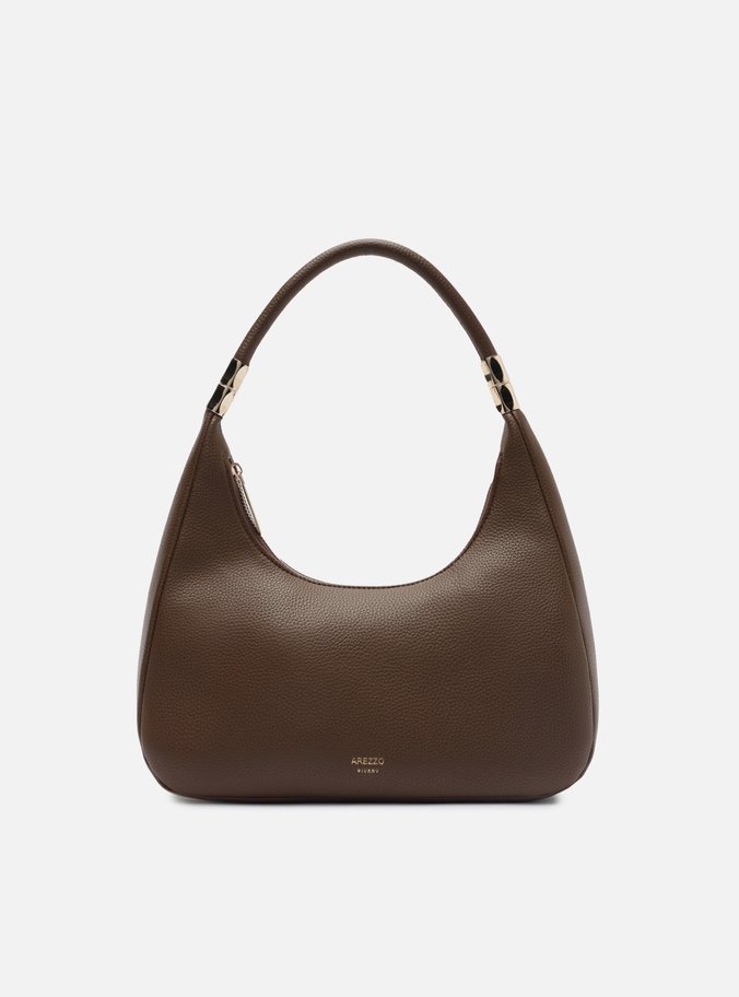 Bolsa Hobo Marrom Média Granulada Metais