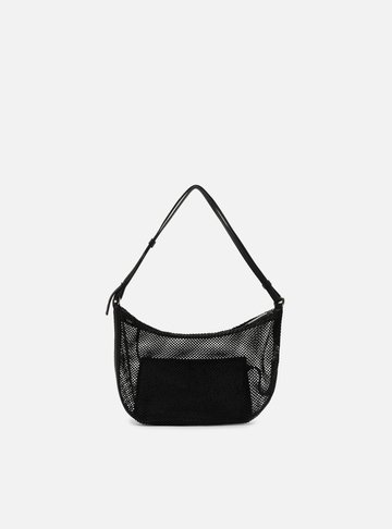 Bolsa Shoulder Preta Tela Strass Pequena