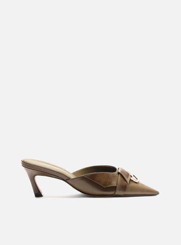 Mule Verde Couro Bico Fino Salto Baixo