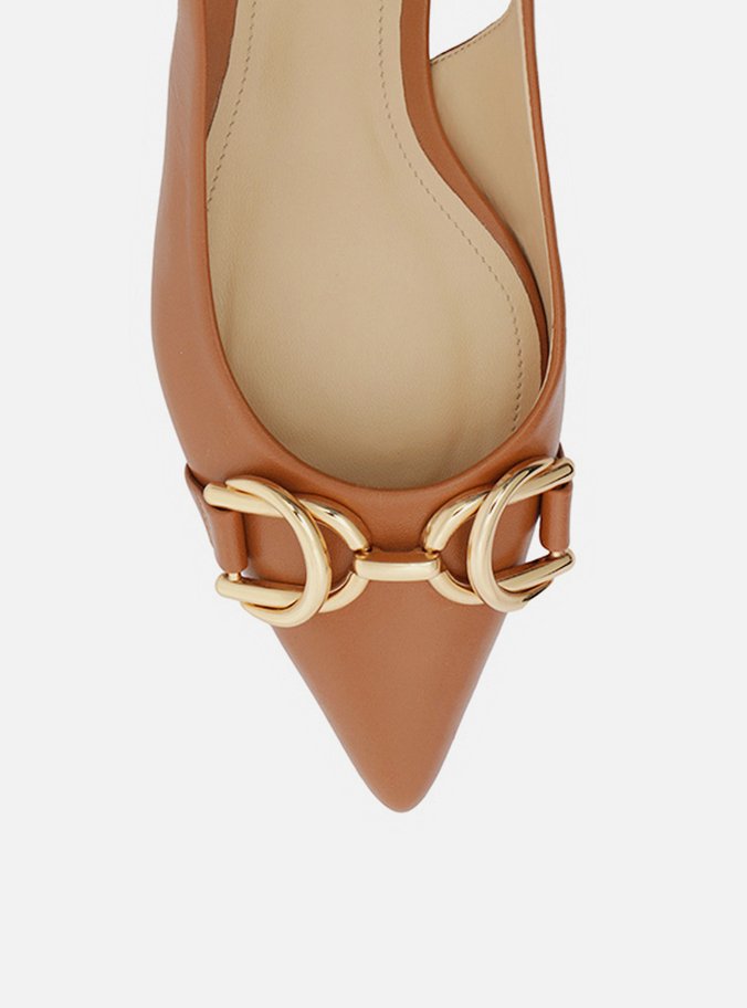 Sapatilha Marrom Couro Bico Fino Slingback Bridão