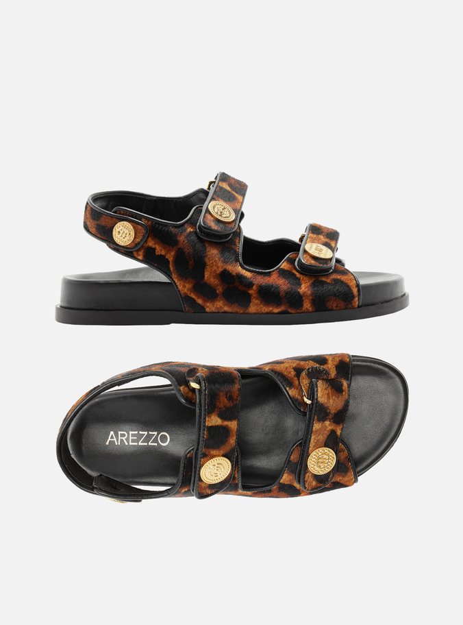 Sandália Papete Animal Print Tiras Velcro