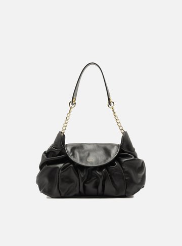 Arezzo — Bolsa Shoulder Preta Couro Média Franzida
