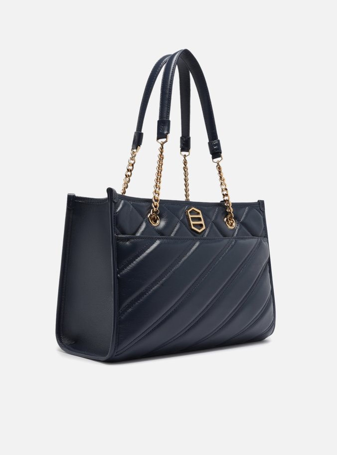 Bolsa Shopping Azul Couro Grande Matelassê