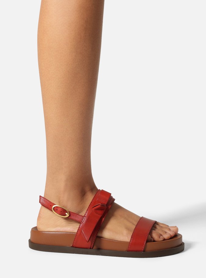 Sandália Papete Marrom Couro Flatform Fivela Laço