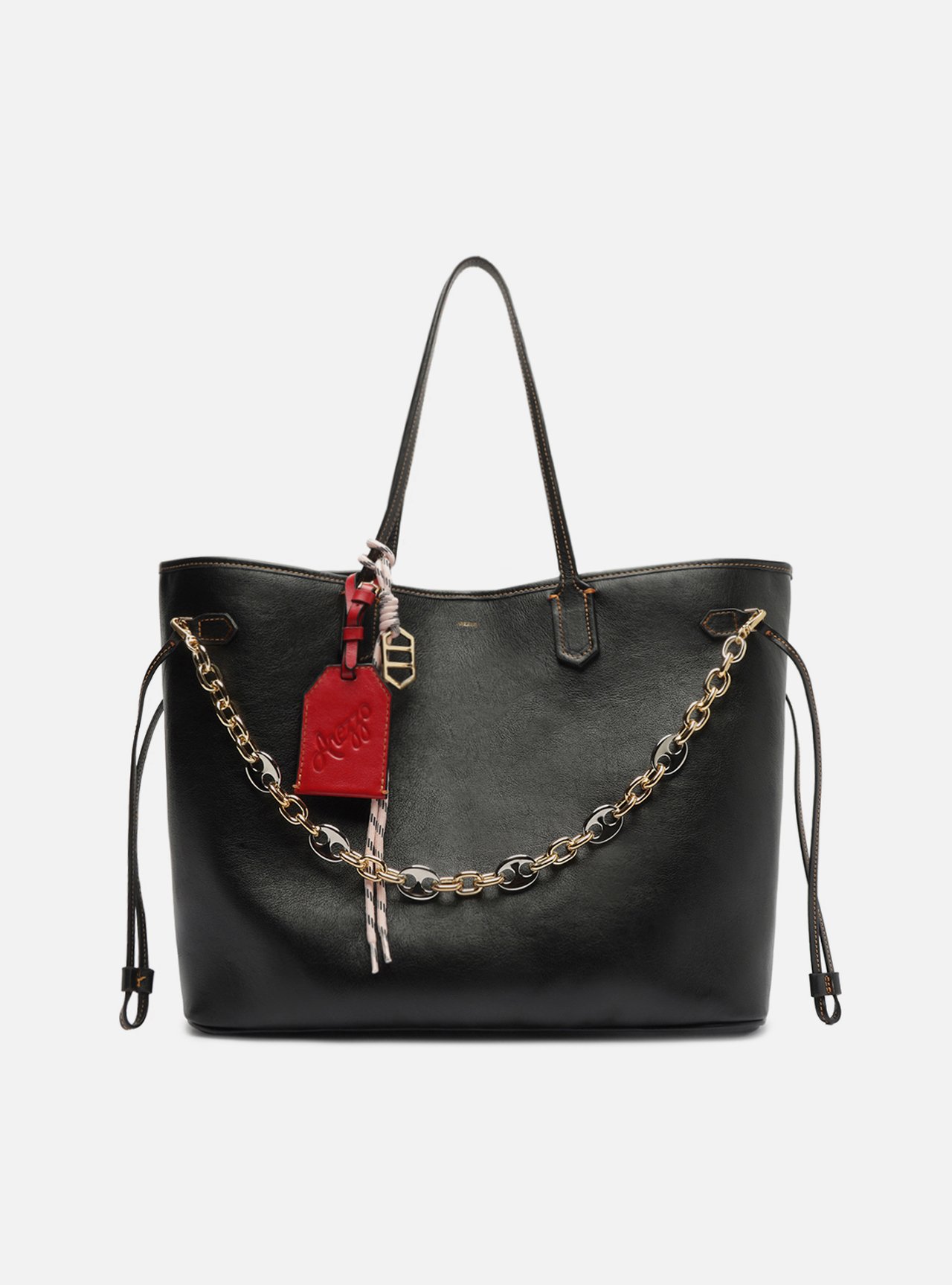 Bolsa Shopping Preta Couro Grande Corrente — foto 7