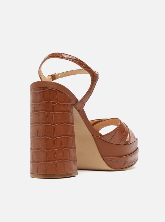 Sandália Marrom Croco Meia Pata Tiras