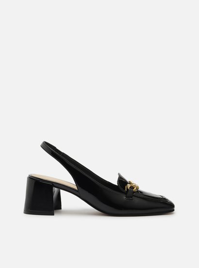 Loafer Preto Verniz Salto Bloco Metal Triângulo | Arezzo Loafer Preto Verniz Salto Bloco Metal Triângulo | Arezzo