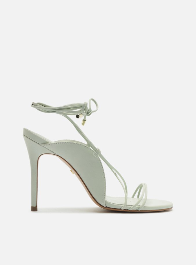 Sandália Verde Salto Alto Tiras Finas Amarração