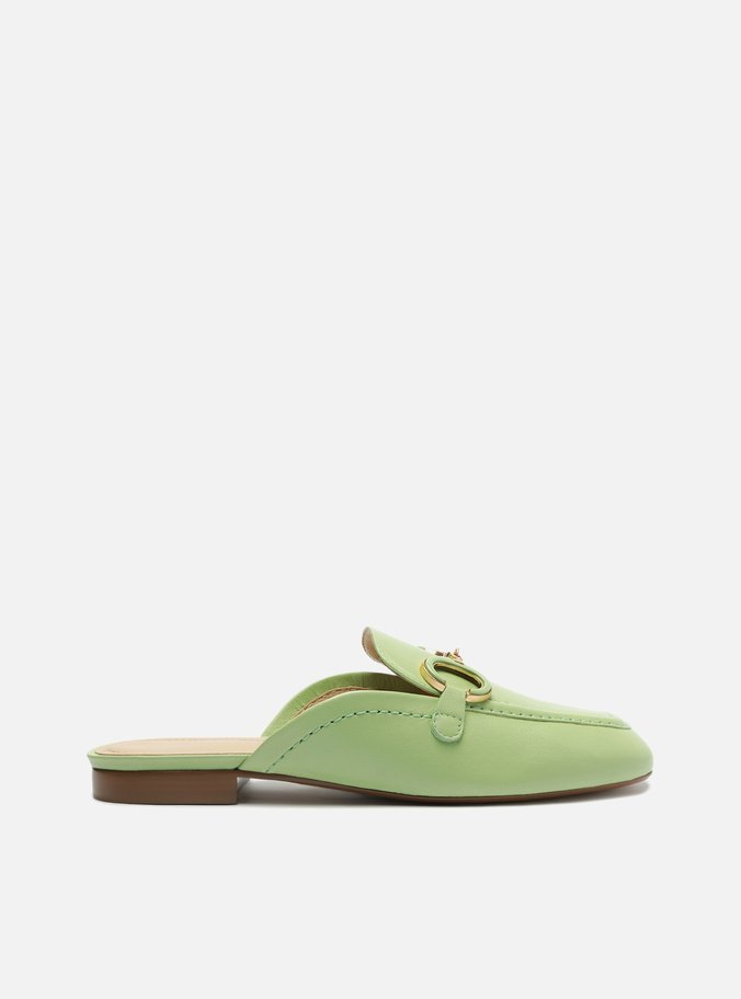 Mule Verde Couro Bridão Metálico