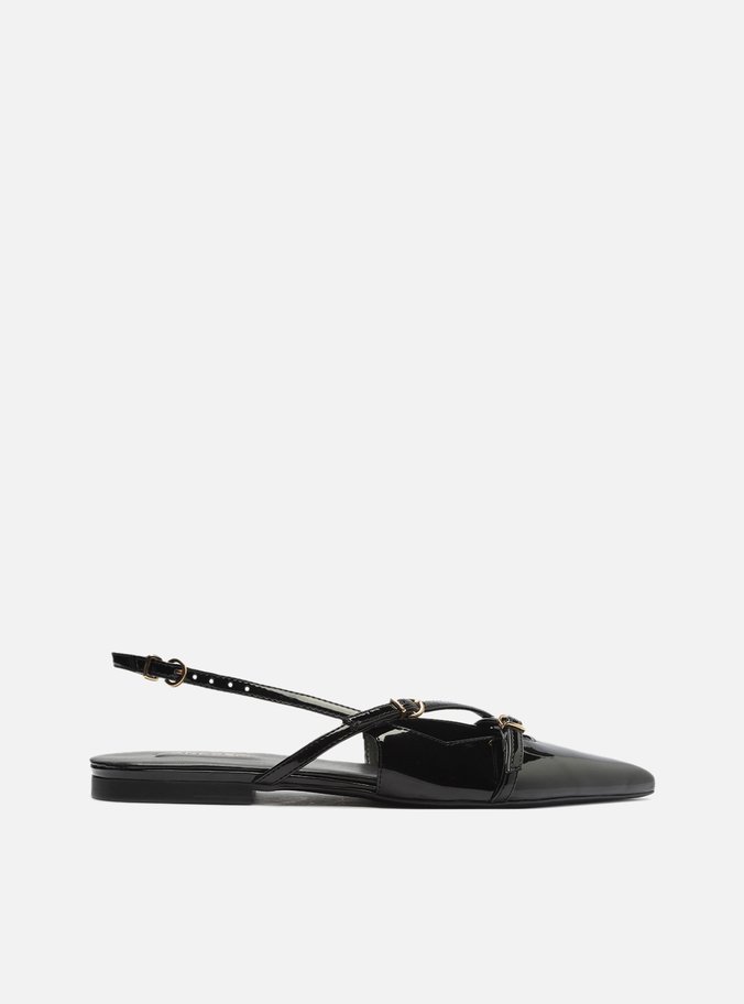 Sapatilha Preta Verniz Slingback Tiras Fivelas