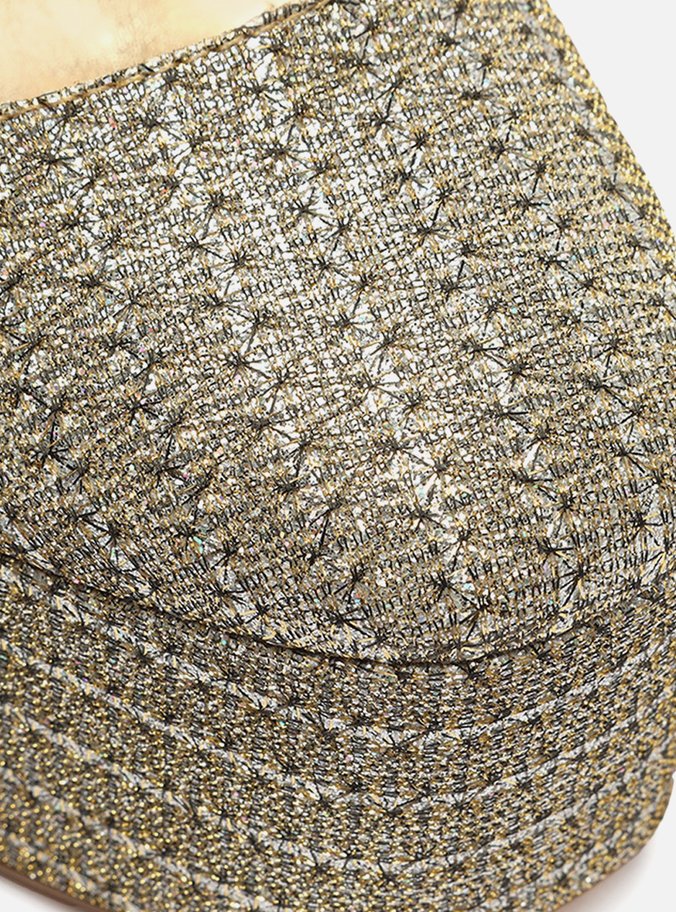 Scarpin Dourado Glam Meia Pata Bico Quadrado
