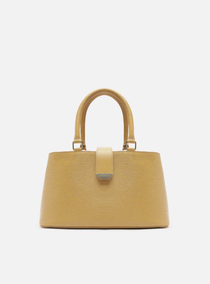 Bolsa Tote Bege Couro Média Lapela Metal