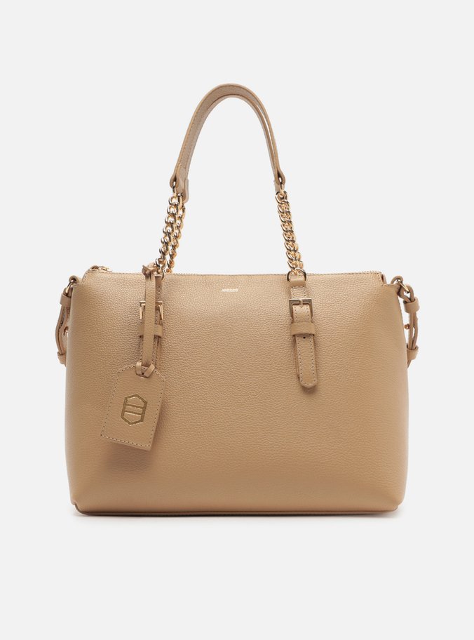 Bolsa Tote Bege Couro Grande Alça Corrente