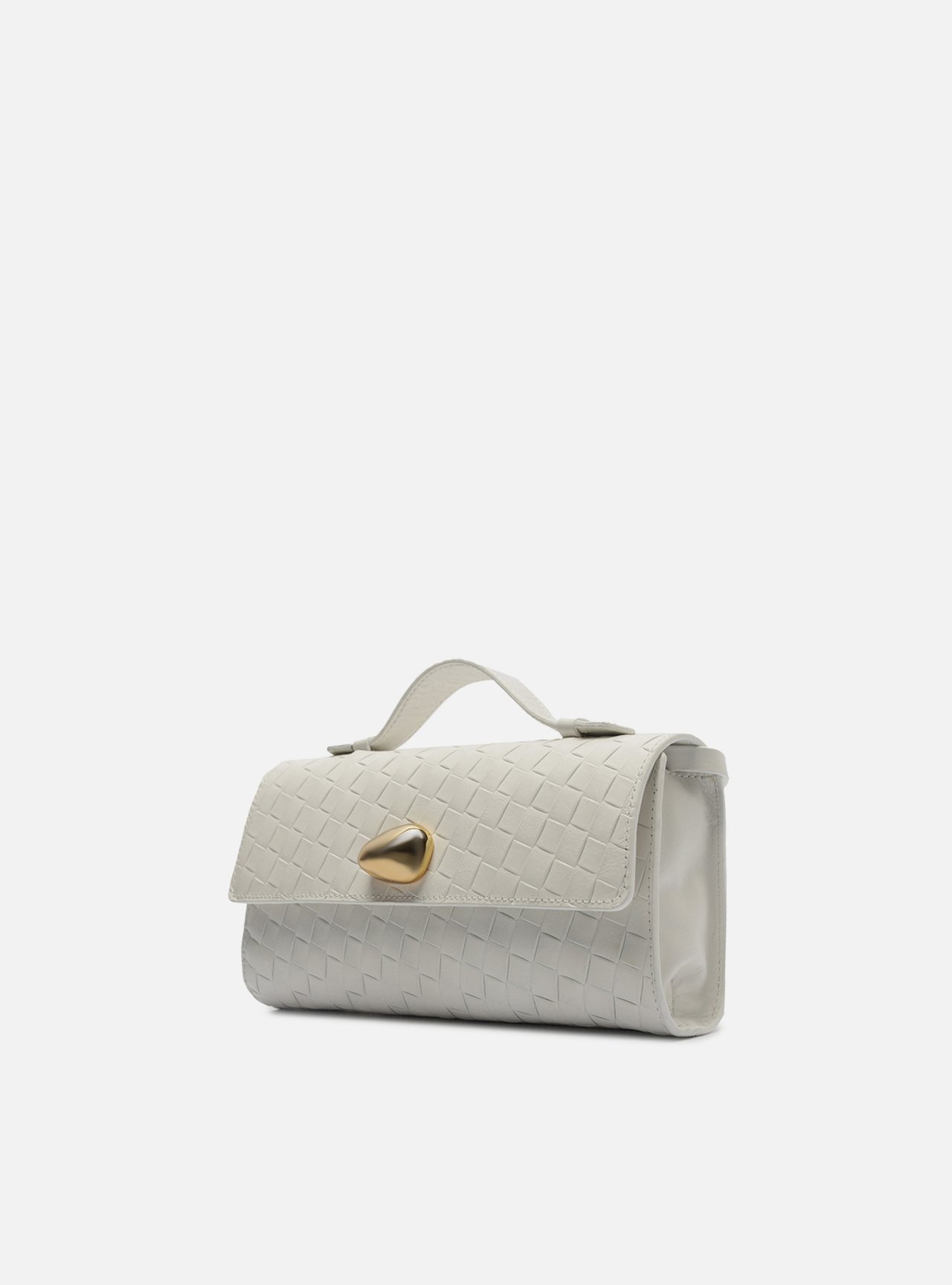 Bolsa Tiracolo Branca Couro Tressê Média Metal — foto 2
