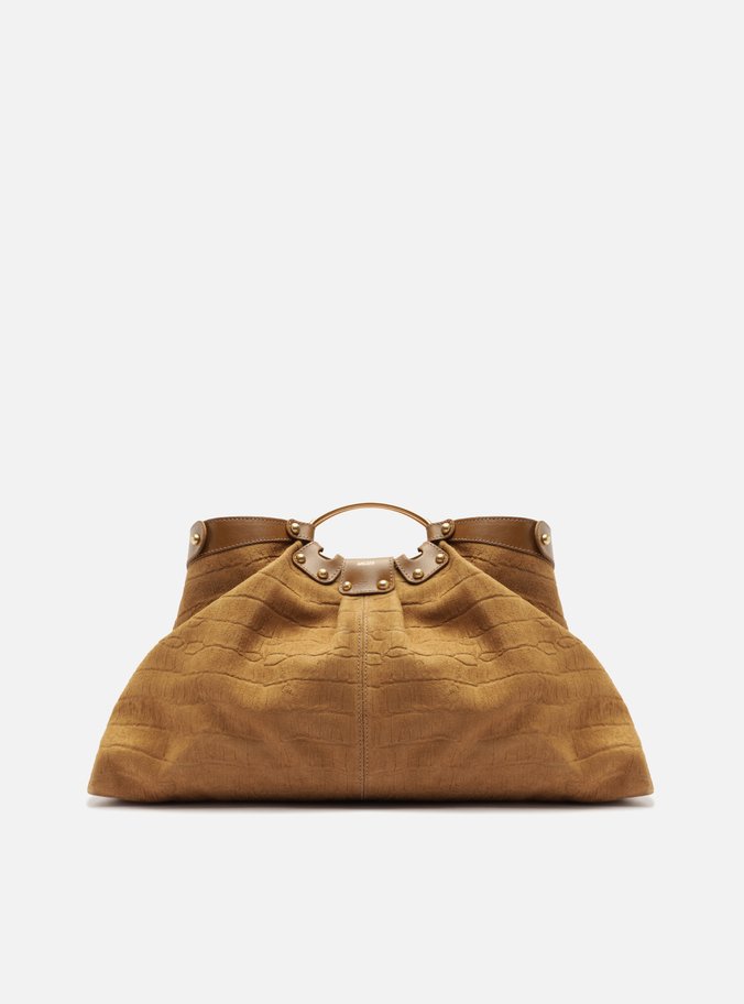 Bolsa Tote Marrom Suede Croco Grande